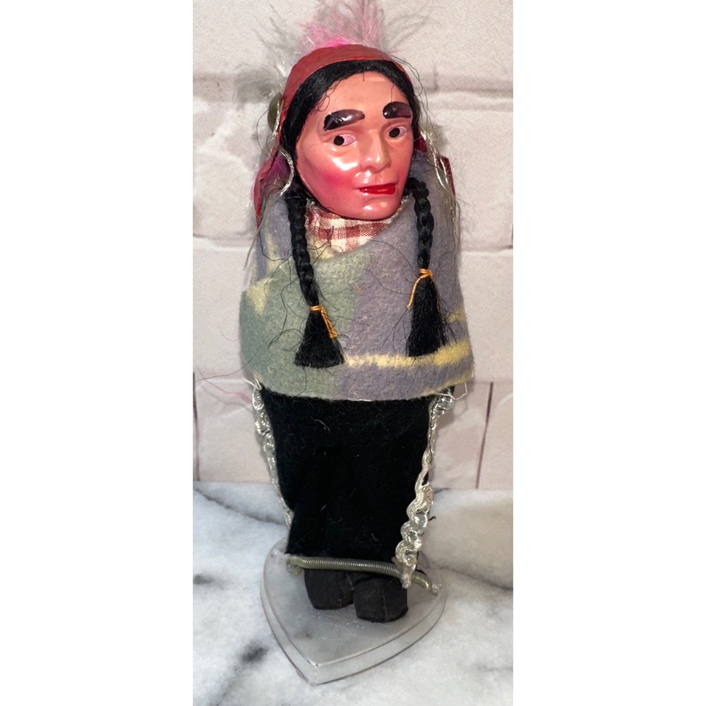 Vintage Handmade Souvenir Doll 7 Inch Hand Painted Composition Face Folk Art